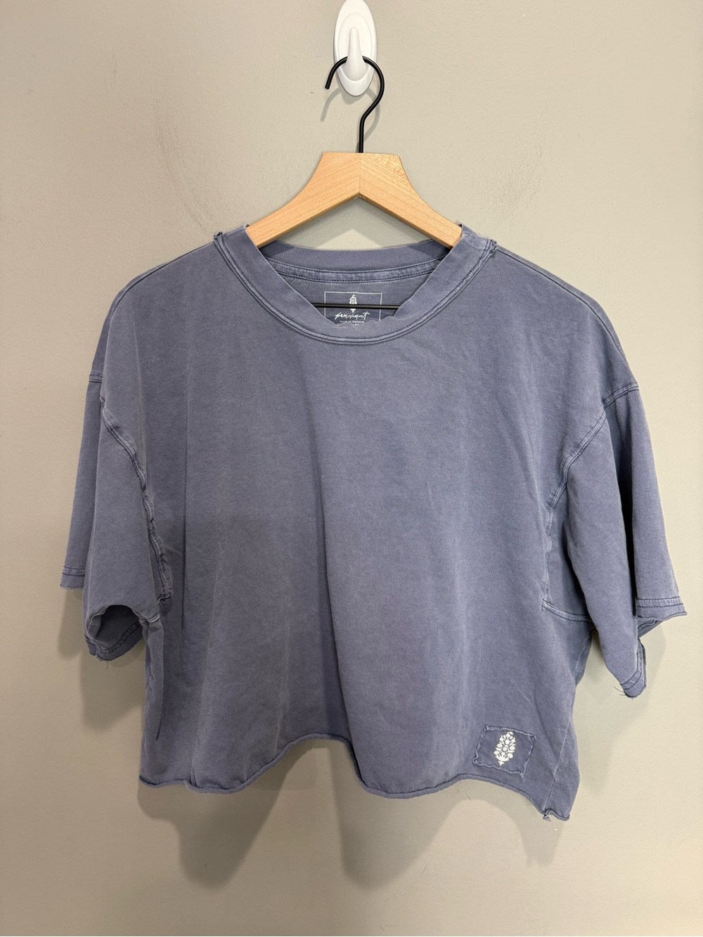 FP Movement Inspire Tee Small Blue Oversized Cropped Raw Hem Free People